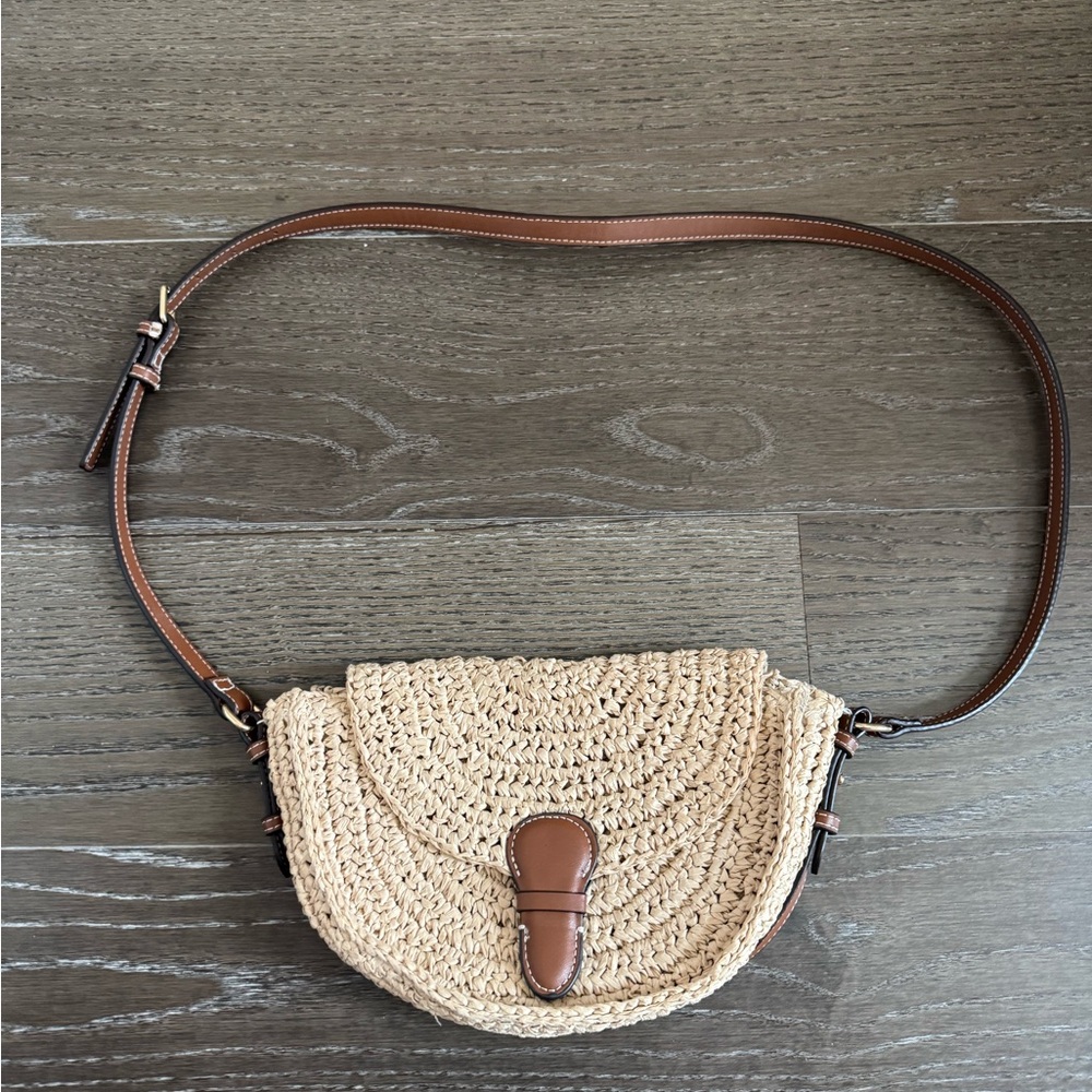 Zara Cream and Brown Woven Crossbody Bag